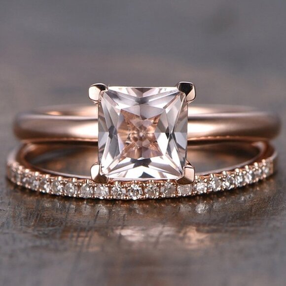 Engagement and Wedding Rose Gold Ring Set for Women, VIP078 - Picture 1 of 6